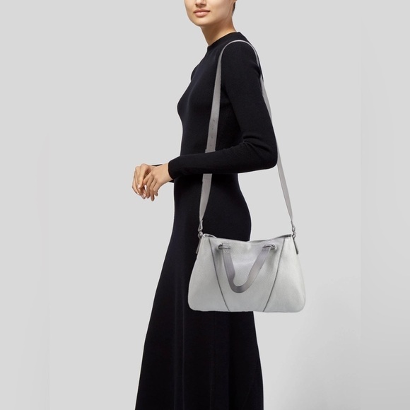 Vince Light Gray Leather Top Handle Tote Purse Satchel Bucket Bag - Picture 2 of 11